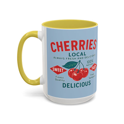 "Delicious Cherries", Colorful Mugs (11oz, 15oz) (Retro Sky)