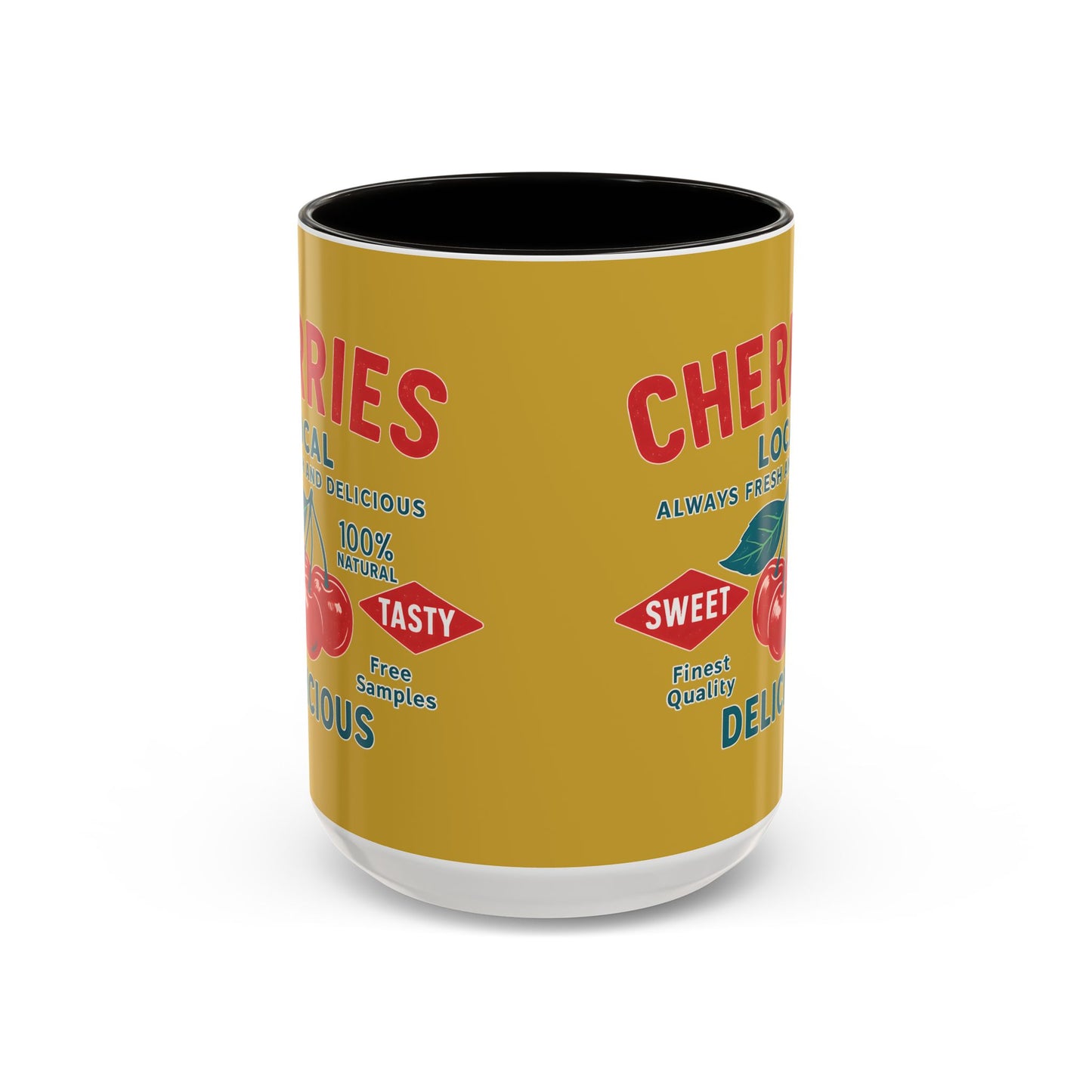"Delicious Cherries", Colorful Mugs (11oz, 15oz) (Forgelight Gold)