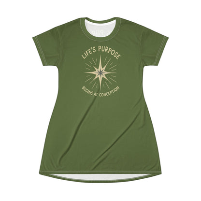 "Life's Purpose Begins at Conception #02", T-Shirt Dress (Kangaroo-Bush)