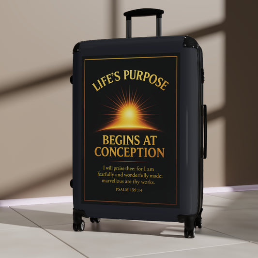 "Life's Purpose, Psalm 139:14", Suitcase (Black Denim)