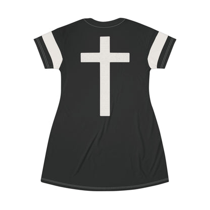 "Faith Overcomes Fear", T-Shirt Dress (Moonless Black)