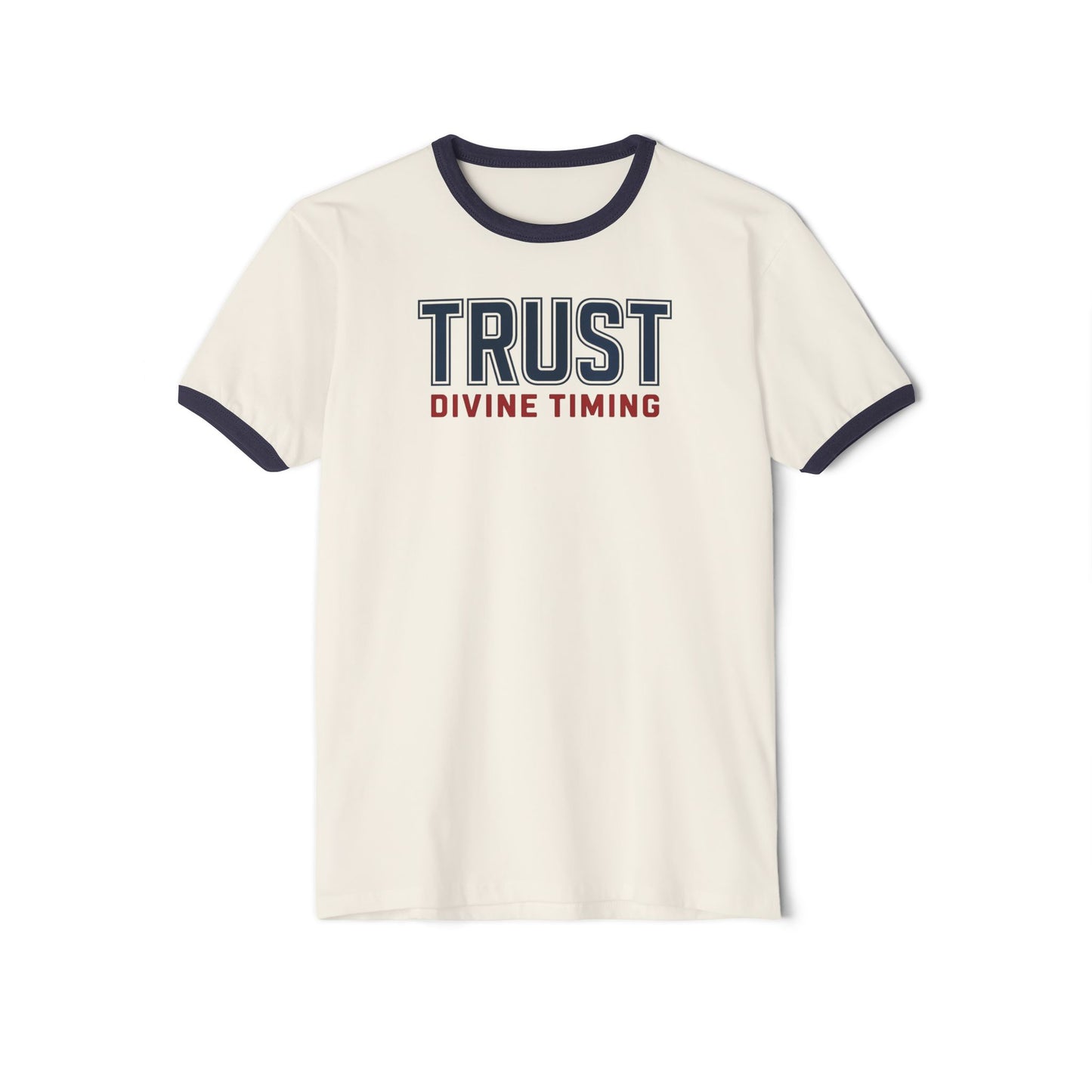 "Trust Divine Timing" #02, Unisex Cotton Ringer T-Shirt