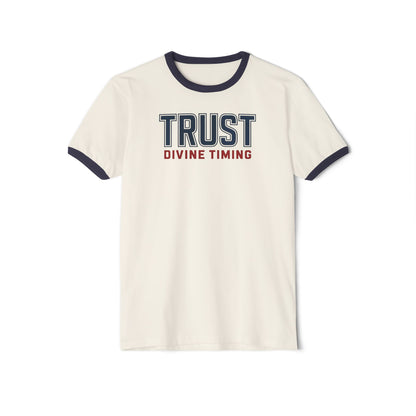 "Trust Divine Timing" #02, Unisex Cotton Ringer T-Shirt