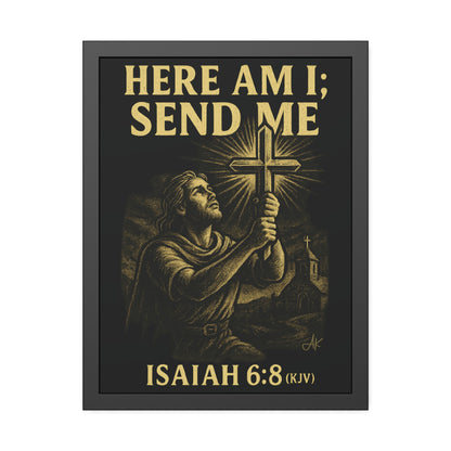 "Isaiah 6:8 (KJV)", Framed Paper Poster (Shadow Black)