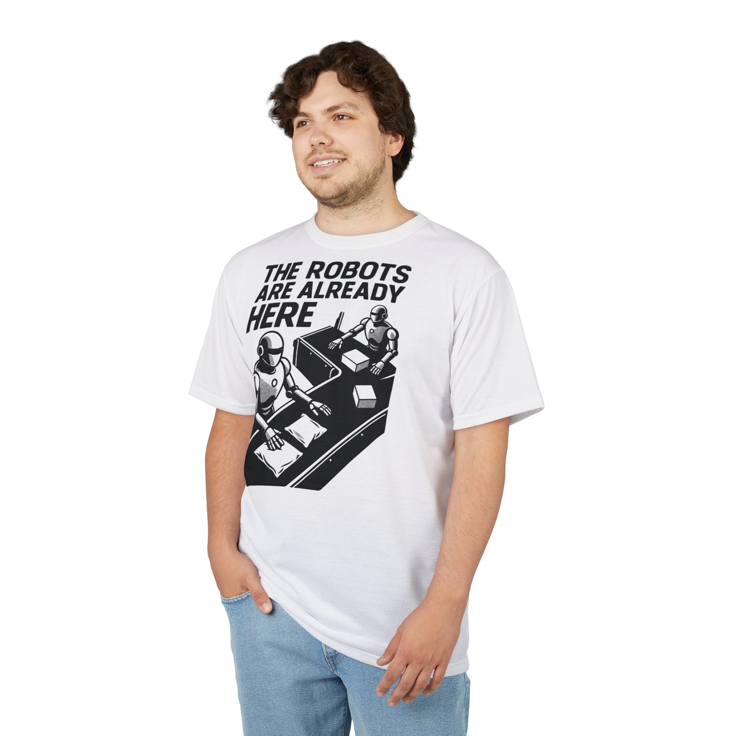 "The Robots Are Already Here", Graphic Art Unisex T-Shirt (Linen White)