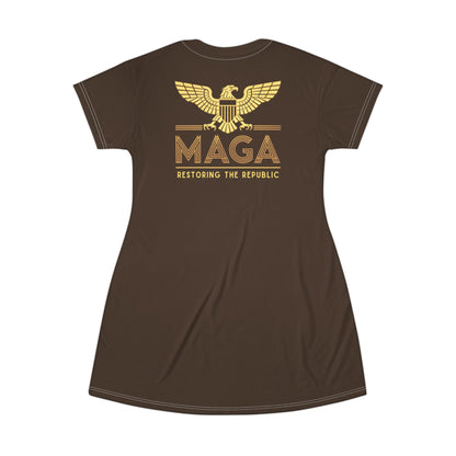 "MAGA - Restoring the Republic", T-Shirt Dress (Dark Chocolate Brown)