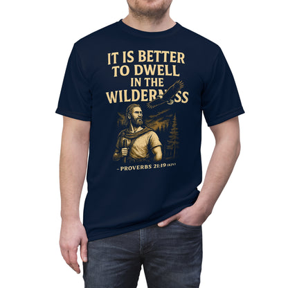 "Proverbs 21:19 (KJV)", Wearable Art Unisex T-shirt (Dark Cambridge Blue)