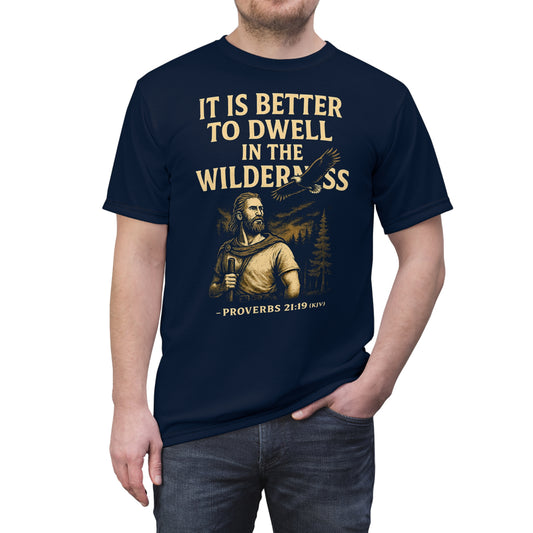 "Proverbs 21:19 (KJV)", Wearable Art Unisex T-shirt (Dark Cambridge Blue)