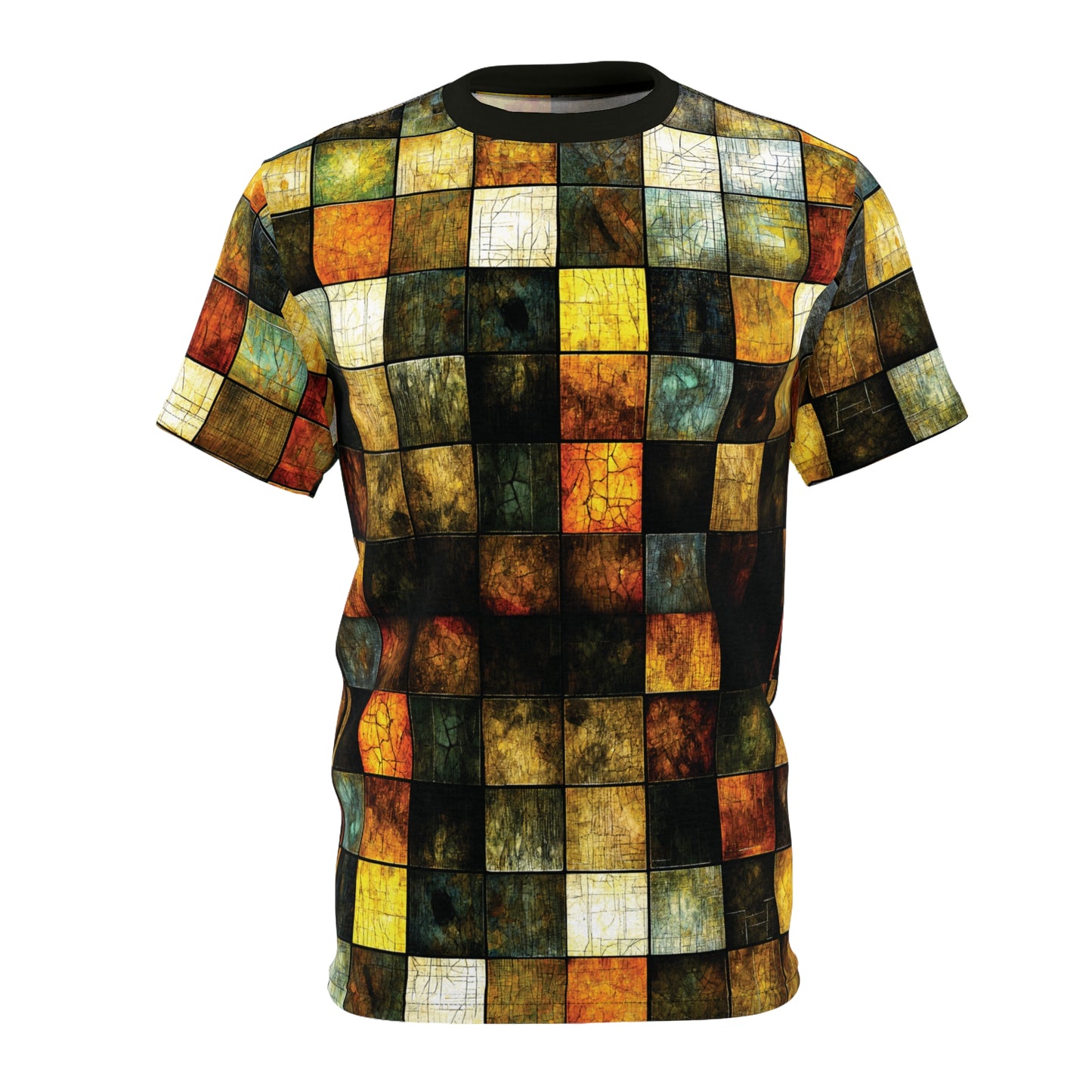 "Wood Block Pattern" #01, Fine Art Unisex T-Shirt (Mossblack Collar)