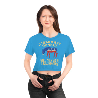 "A Democrat Donkey", Political Crop Tee (Democrat Blue)