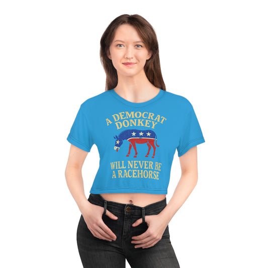 "A Democrat Donkey", Political Crop Tee (Democrat Blue)