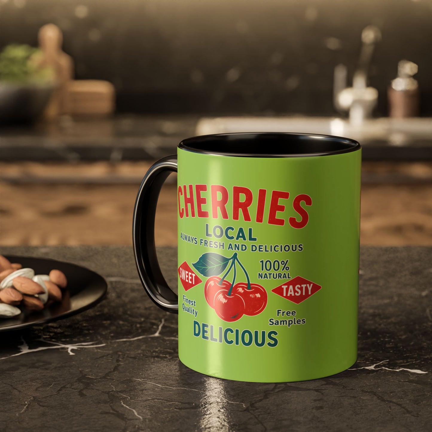 "Delicious Cherries", Colorful Mugs (11oz, 15oz) (Orchard Lime)