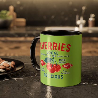 "Delicious Cherries", Colorful Mugs (11oz, 15oz) (Orchard Lime)