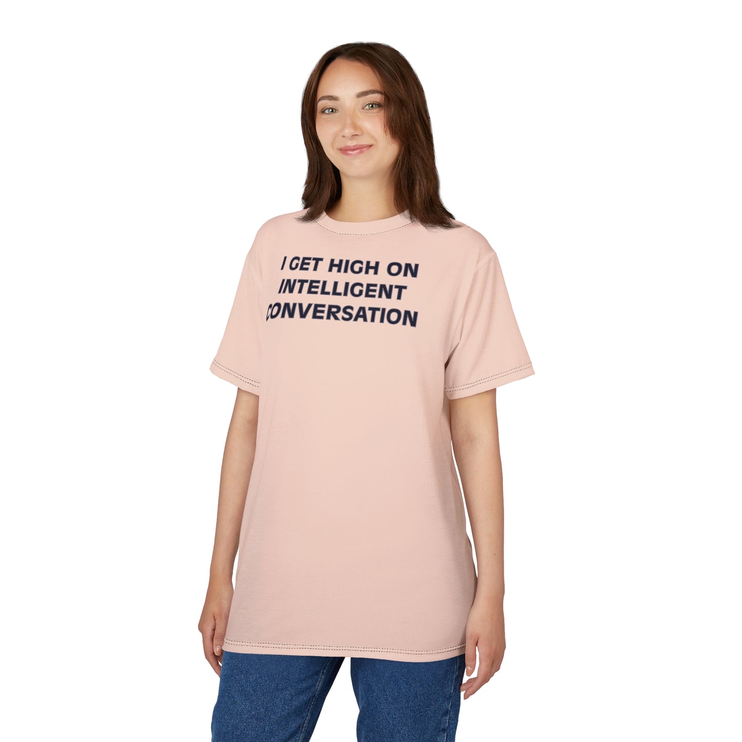 "Intelligent Conversation", Unisex T-shirt (Pink Grapefruit)