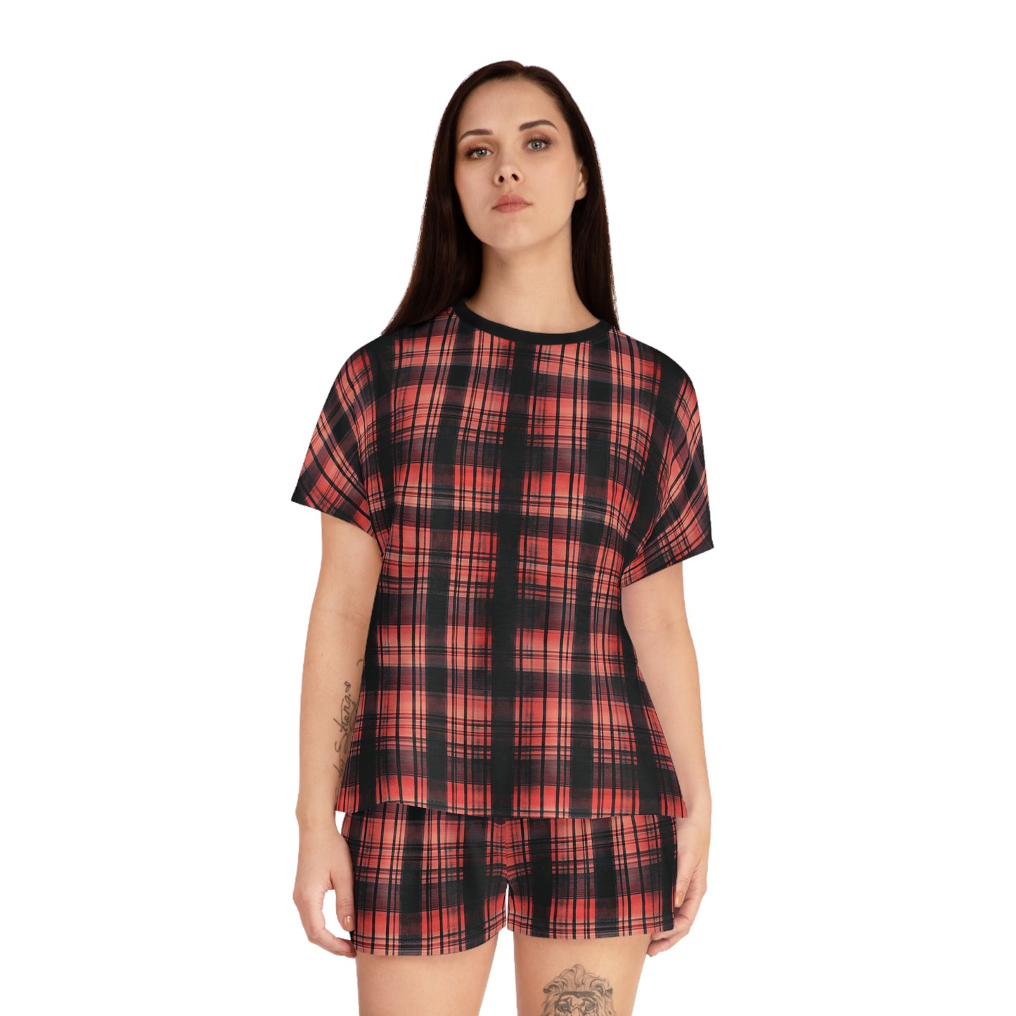 "Kin of Flame", Women's Short Pajama Set (Black Collar & Waist)