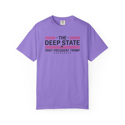 "The Deep State Shot President Trump" #02, Unisex White T-shirt