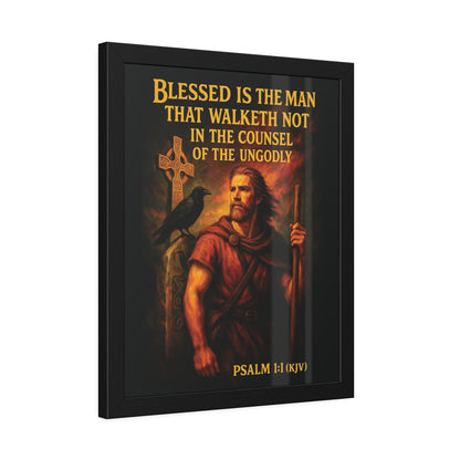"Psalm 1:1 (KJV)", Framed Paper Poster (Peatshadow Black)