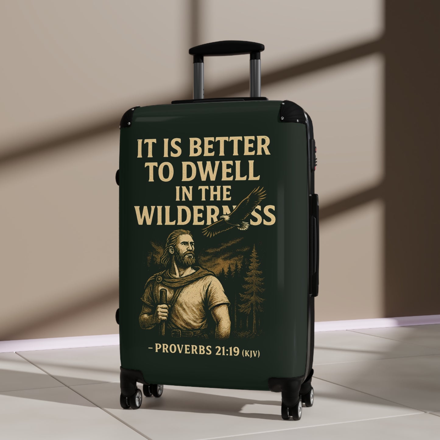 "Proverbs 21:19 (KJV), Suitcases (Dark Woodland Green)