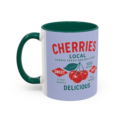 "Delicious Cherries", Colorful Mugs (11oz, 15oz) (Retro Periwinkle)