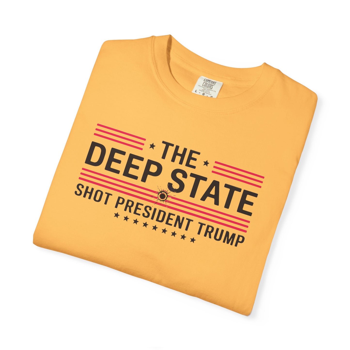 "The Deep State Shot President Trump" #02, Unisex White T-shirt