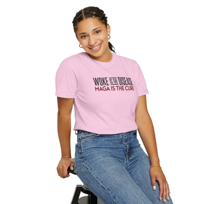 "Woke is the Disease - Maga is the Cure", Unisex T-shirt