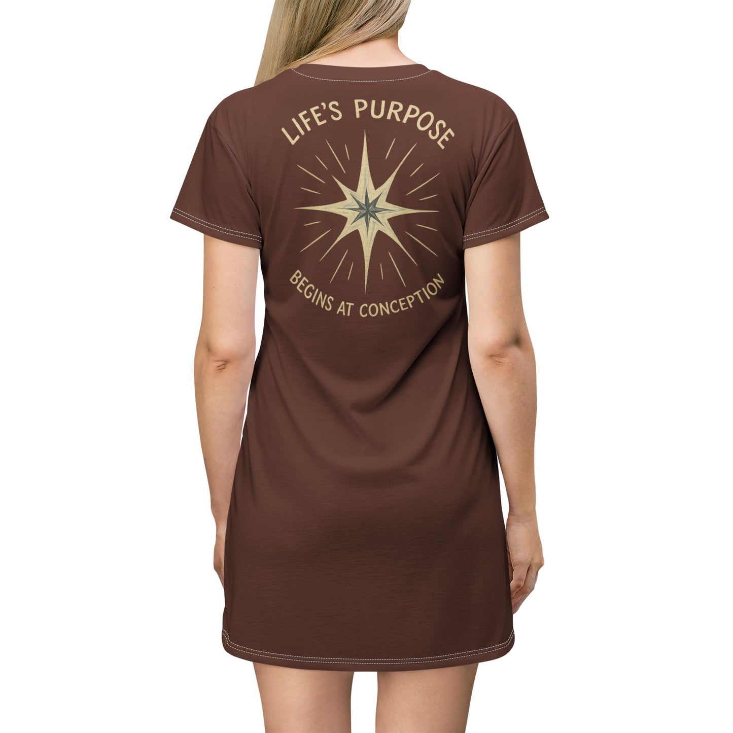 "Life's Purpose Begins at Conception #02", T-Shirt Dress (Raw Chocolate)