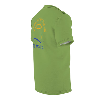 "God Does Not Walk Your Path", Unisex T-shirt (70's Light Green)