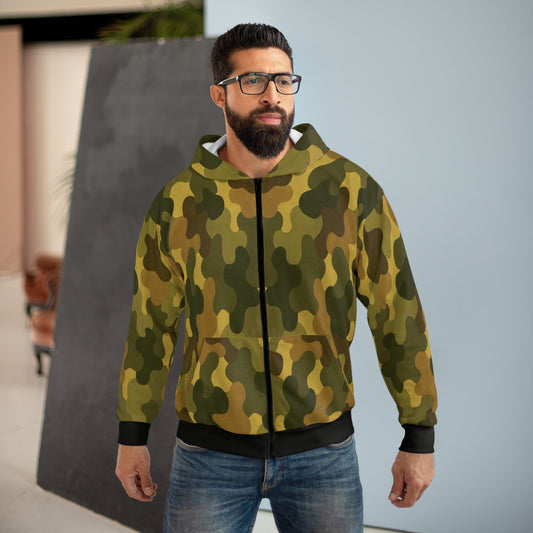"SASR inspired Day-Ops Camouflage" Style 01, Unisex Wearable Art Zip Hoodie (SASR Black Coffs & Waist)