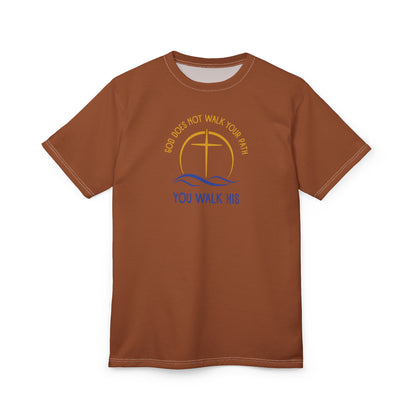 "God Does Not Walk Your Path", Unisex T-shirt (Sienna Brown)