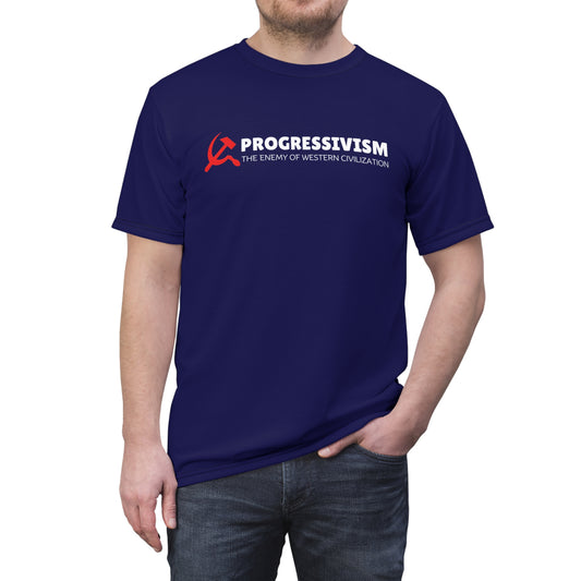 "Progressivism - Enemy of Western Civilization", Unisex Tee (Obsidian Blue)