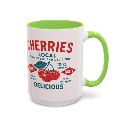 "Delicious Cherries", Colorful Mugs (11oz, 15oz) (Sea Salt Sherbet)