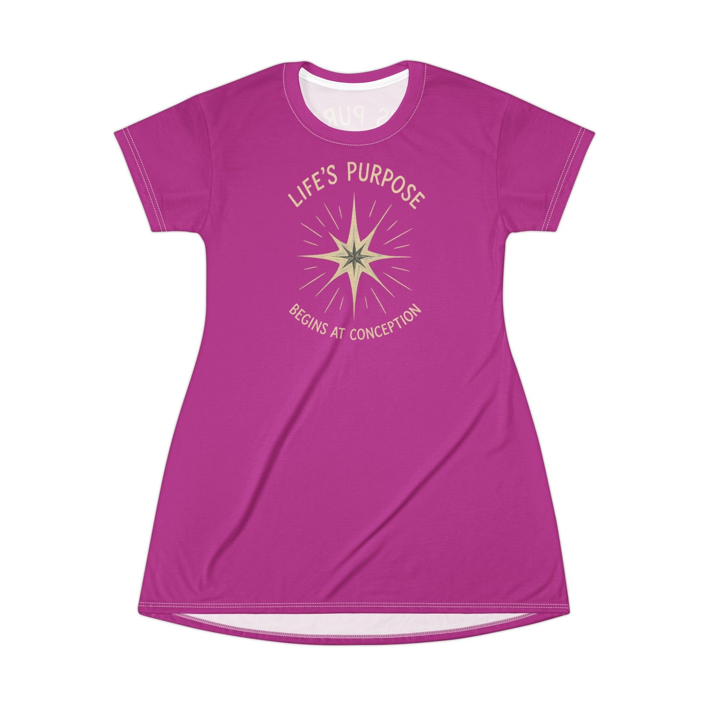 "Life's Purpose Begins at Conception #02", T-Shirt Dress (Prairie Foxglove)