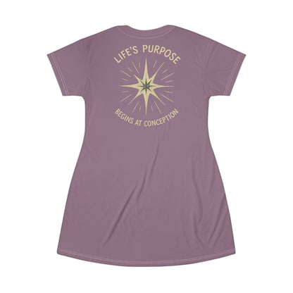 "Life's Purpose Begins at Conception #02", T-Shirt Dress (Mountbatten Mauve)