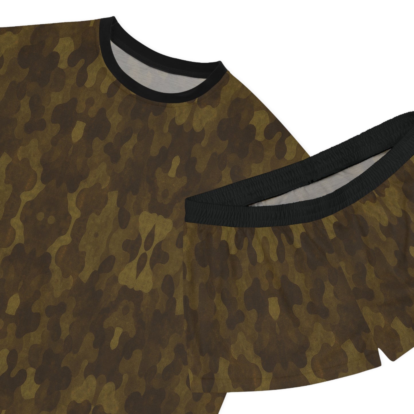 "Swamp Recon Camouflage", Women's Short Pajama Set (Black Collar & Waist)