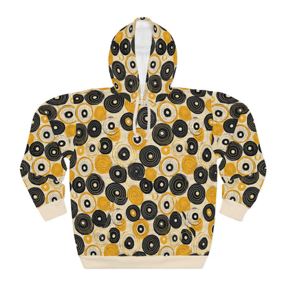 "Old 45's", Unisex Wearable Art Pullover Hoodie (Dough White Cuffs)