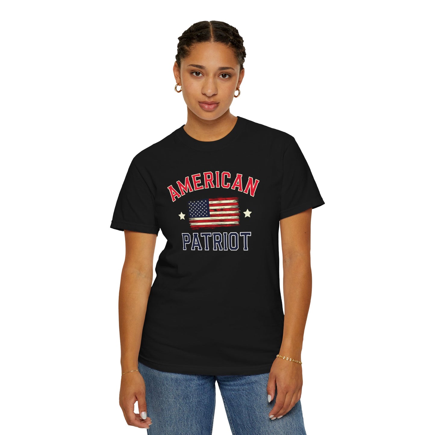 "American Patriot" with Flag, Unisex T-shirt (Black)