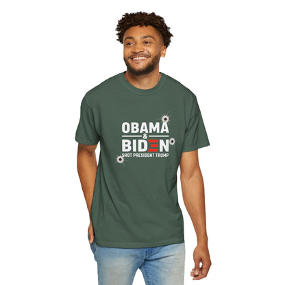 "Obama & Biden Shot President Trump", Unisex Black T-shirt