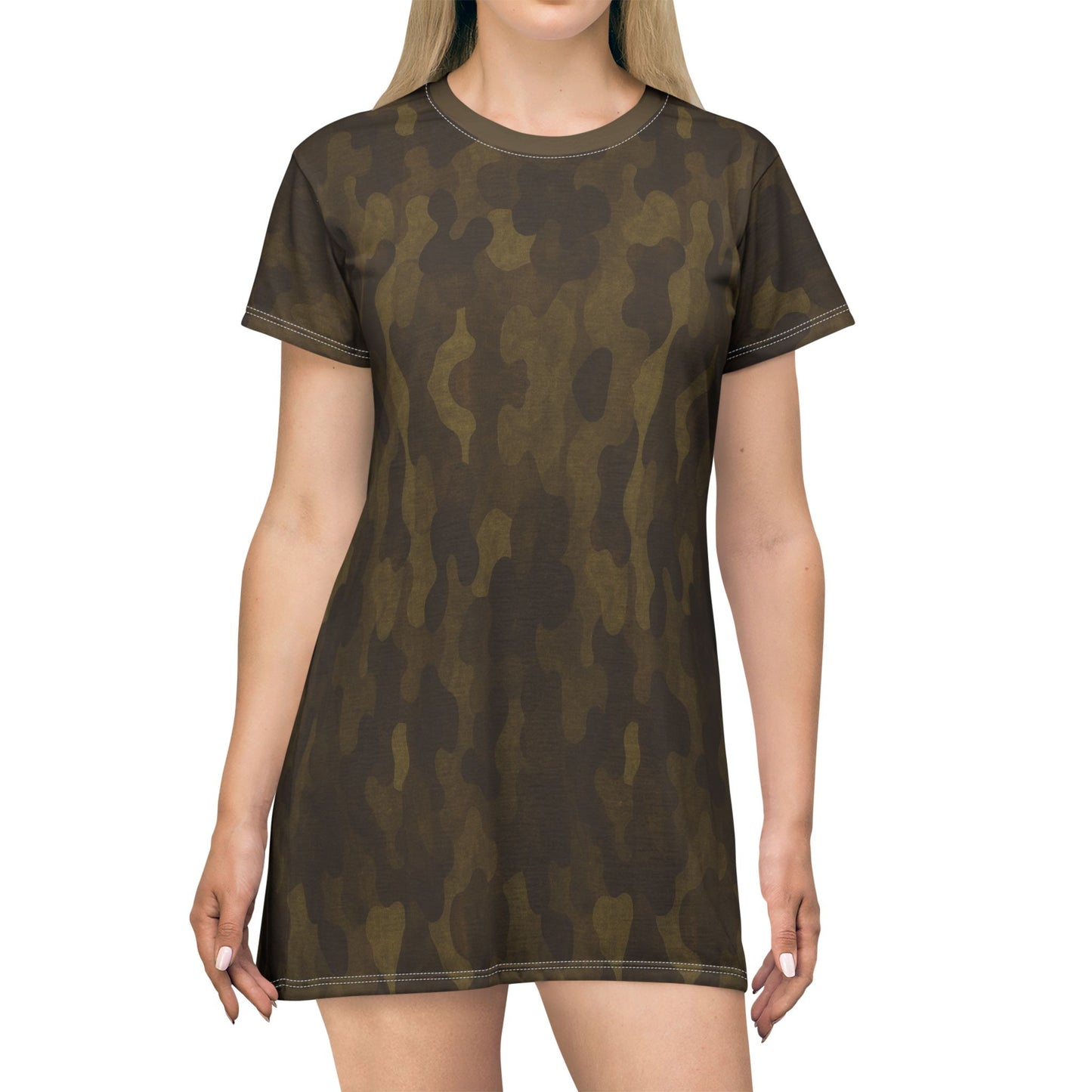 "Swamp Recon Camouflage", T-Shirt Dress (Cattail Bronze Collar)