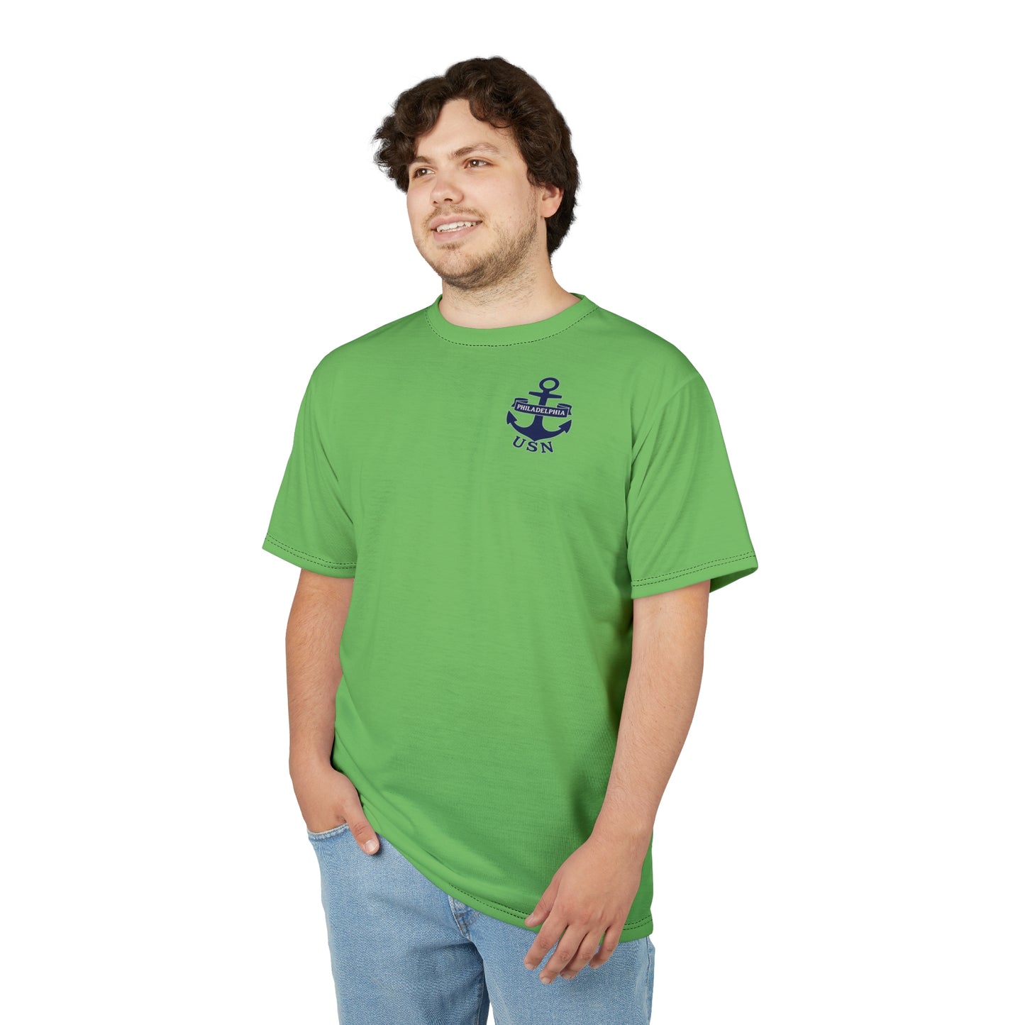 "USN Anchor", Unisex T-shirt (Bottle Glass Light)