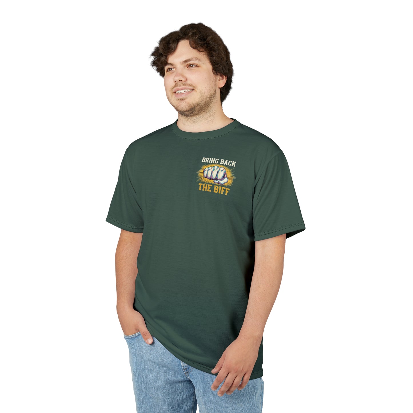 "Bring Back The Biff", Unisex T-shirt (Old Growth Green)