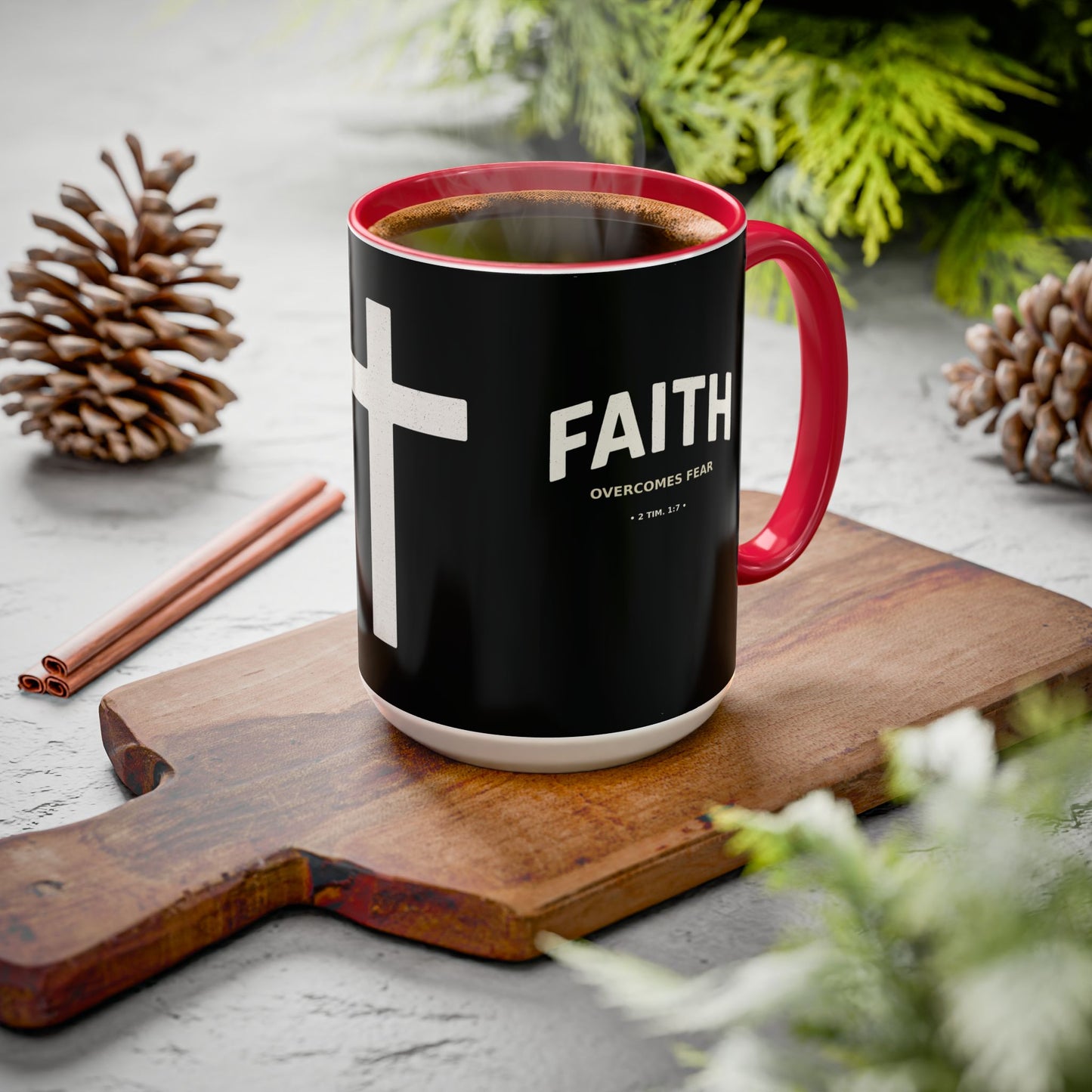 "Faith Overcomes Fear", Colorful Mugs (11oz, 15oz)