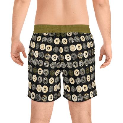 "Punk Polka", Men's Mid-Length Swim Shorts (Soft Fig Green Cuffs)