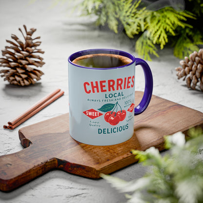 "Delicious Cherries", Colorful Mugs (11oz, 15oz) (Washed Silver-Blue)