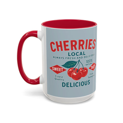 "Delicious Cherries", Colorful Mugs (11oz, 15oz) (Washed Silver-Blue)