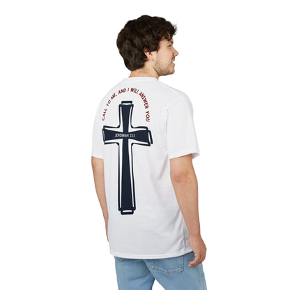"Call to Me - Jeremiah 33:3" #01, Unisex Tee (Linen White)