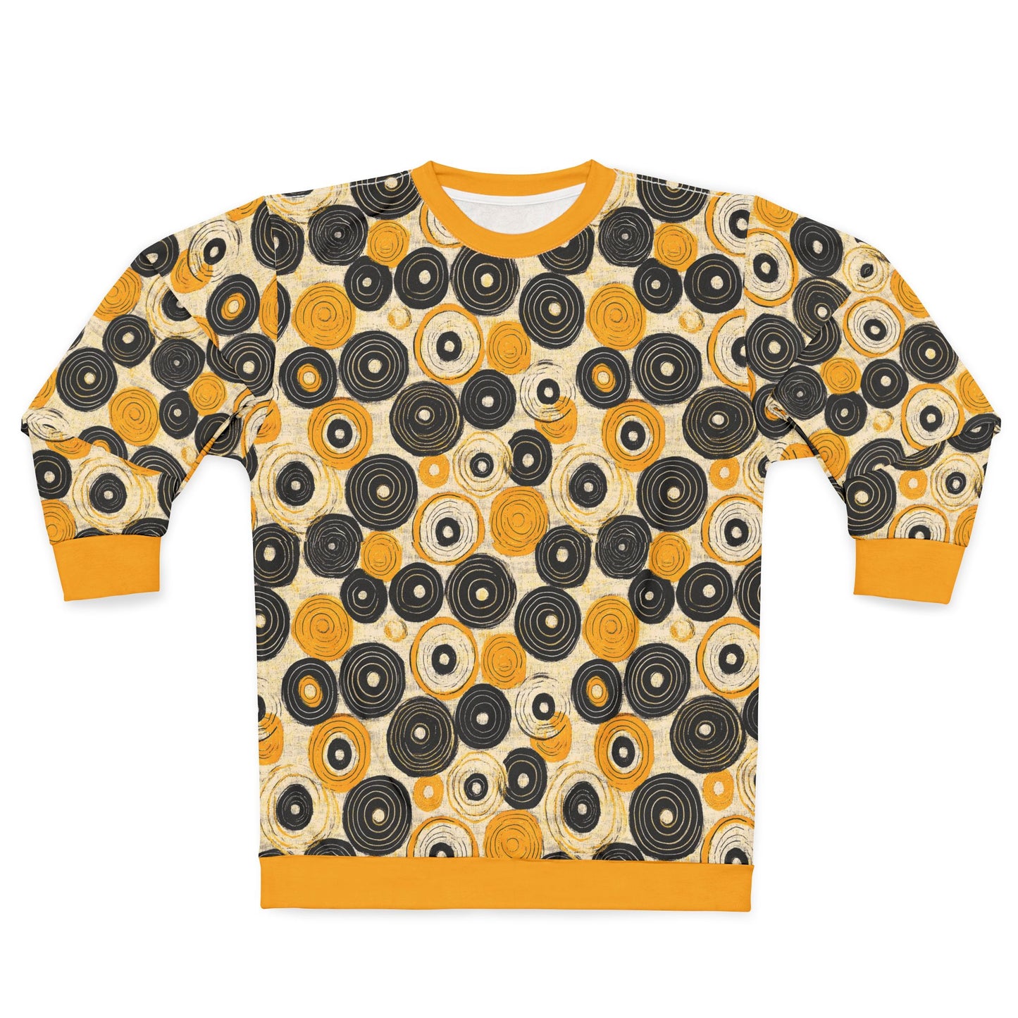 "Old 45's", Wearable Pattern Art Unisex Sweatshirt (Cyber Yellow Cuffs)