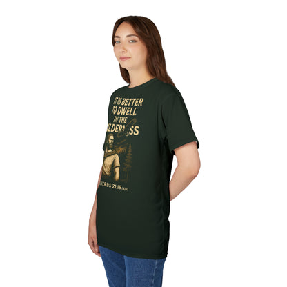 "Proverbs 21:19 (KJV)", Wearable Art Unisex T-shirt (Dark Woodland Green)