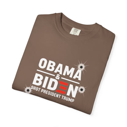 "Obama & Biden Shot President Trump", Unisex Black T-shirt
