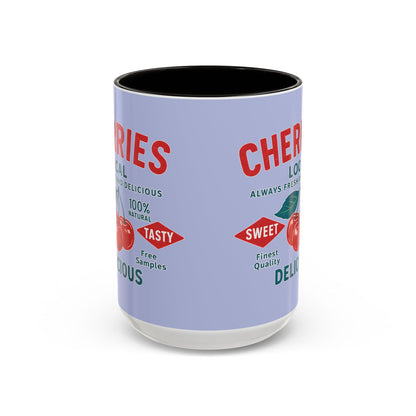 "Delicious Cherries", Colorful Mugs (11oz, 15oz) (Retro Periwinkle)