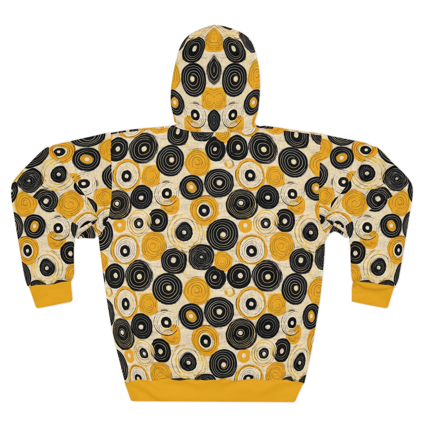 "Old 45's", Unisex Wearable Art Pullover Hoodie (Cyber Yellow Cuffs)